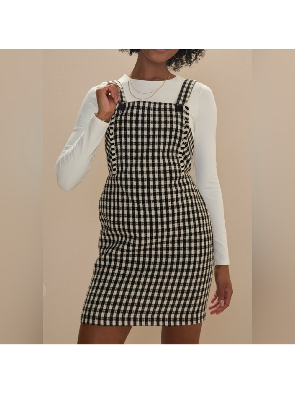 Francesca's Collections Black & White Gingham Pinafore Mini Dress